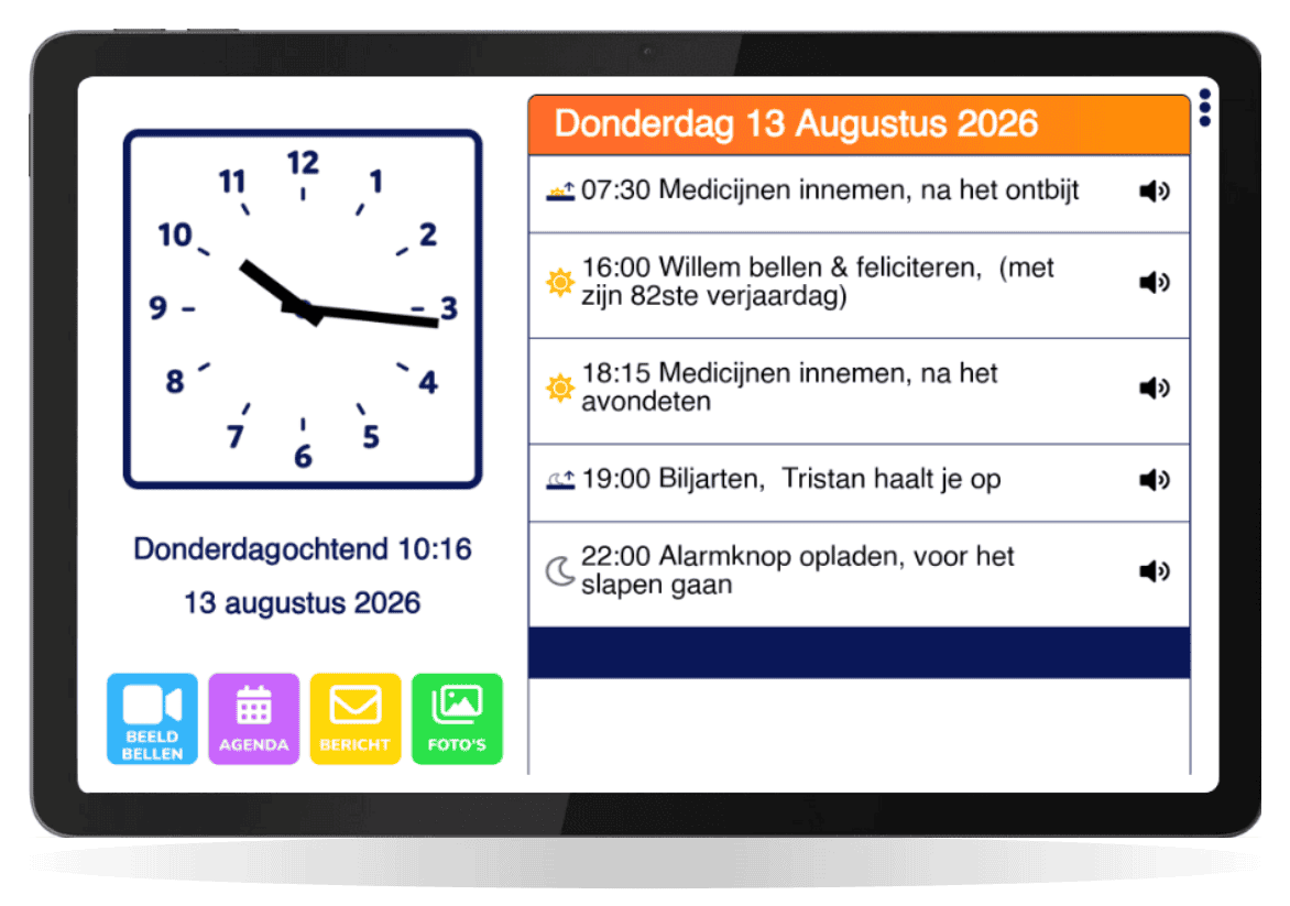 De Dagwijzer recht van voren met de agenda van de dag op het scherm