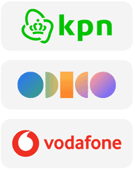 Logo's van KPN, Odido en Vodafone