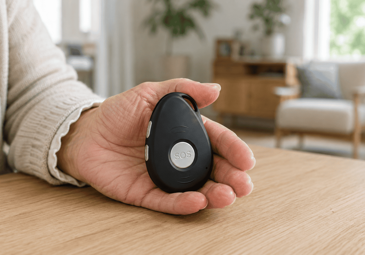 Alarmknop Comfort in de hand van een oudere vrouw