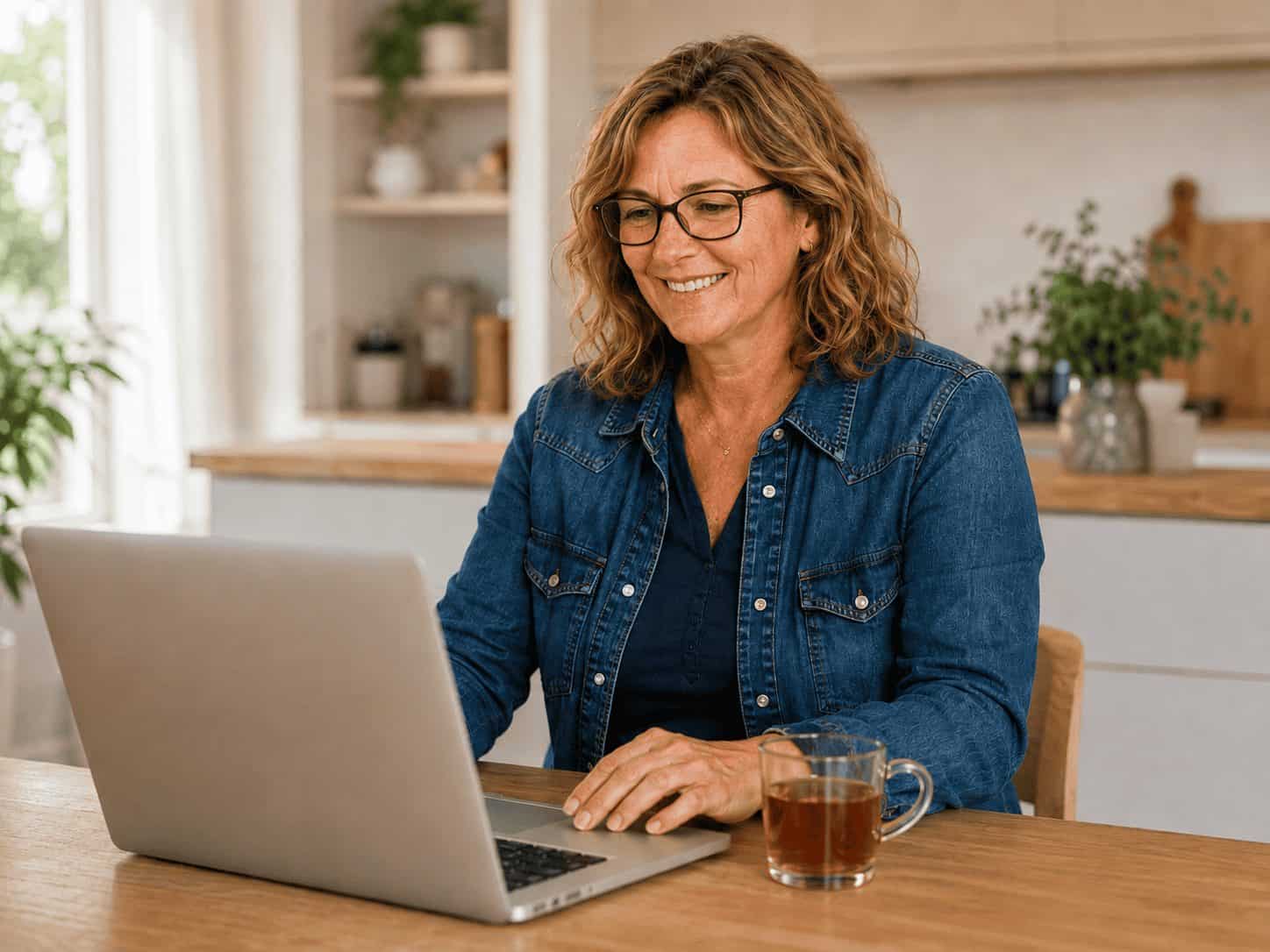 Dochter regelt de instellingen van het alarm op haar laptop