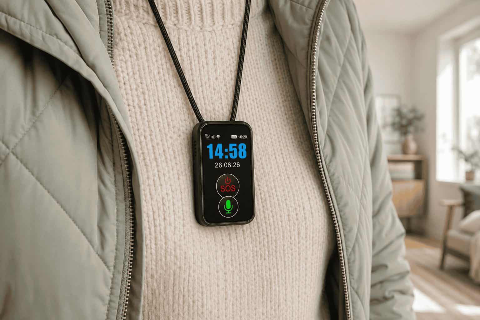 Alarmknop Compact aan een koord op de borst